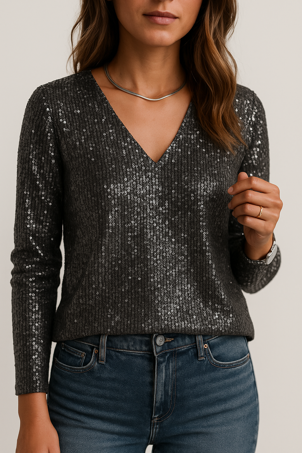 Yindi | Pailletten truitje met V-hals
