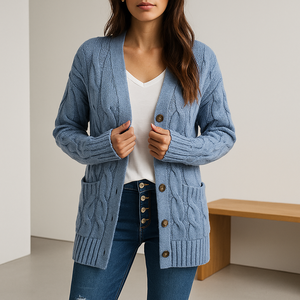 Azalea | Voeg knusse charme en veelzijdigheid toe aan je garderobe met de Azalea cardigan. Deze klassieke gebreide cardigan biedt lichtgewicht warmte, een comfortabele pasvorm en stijlvolle kleuropties zoals grijs, beige, blauw en legergroen. Perfect voor layering op relaxte dagen, casual bijeenkomsten of boodschappen. Verkrijgbaar in maten S-2XL. Combineer comfort en tijdloze stijl met de Azalea. Bestel nu en geniet van dagelijks gemak en een stijlvolle look!
