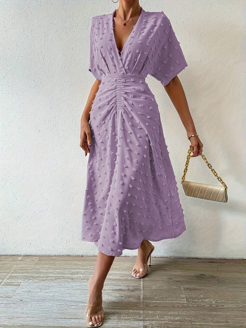 Indigo | Midi-jurk met stippen en ruches