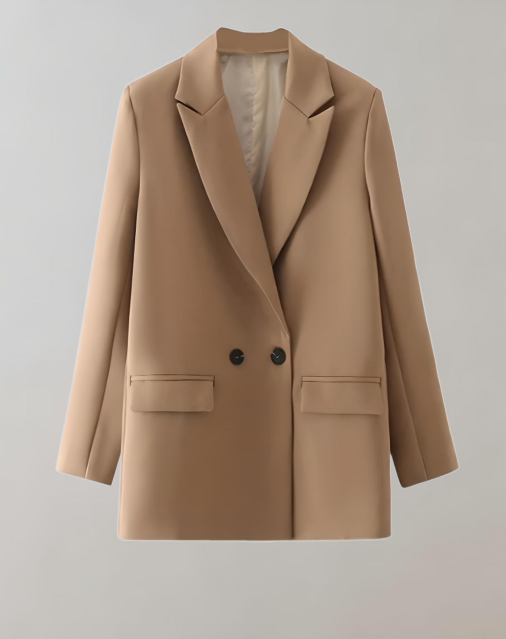 Irina Double-Breasted Blazer - Tijdloze blazer met verfijnde tailoring, gemaakt van ademende katoen-polyester mix. Functionele zakken en een getailleerd silhouet bieden comfort en elegantie. Beschikbaar in diverse kleuren, maten S-L. Perfect voor werk, brunches en avondjes uit. Voeg veelzijdigheid en klasse toe aan je garderobe met de Irina blazer. Bestel nu en ervaar stijlvolle veelzijdigheid!