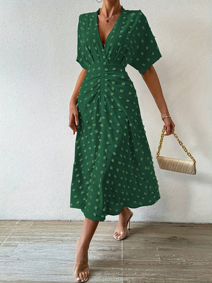 Indigo | Midi-jurk met stippen en ruches