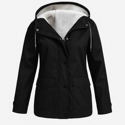 waterdichte en winddichte zwarte jas met zachte fleece voering, perfect voor de herfst en winter