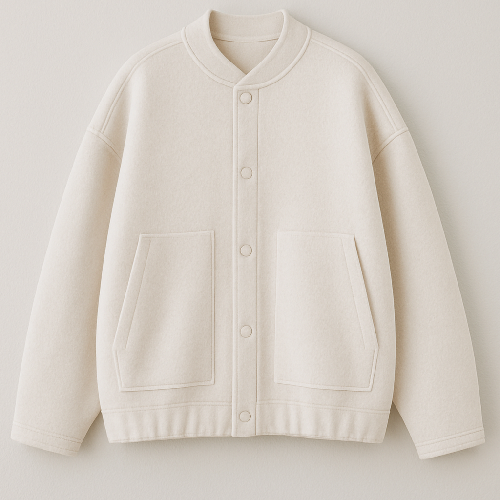 Oversized witte wollen bomberjack met drukknopen 