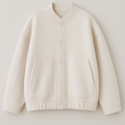 Oversized witte wollen bomberjack met drukknopen 