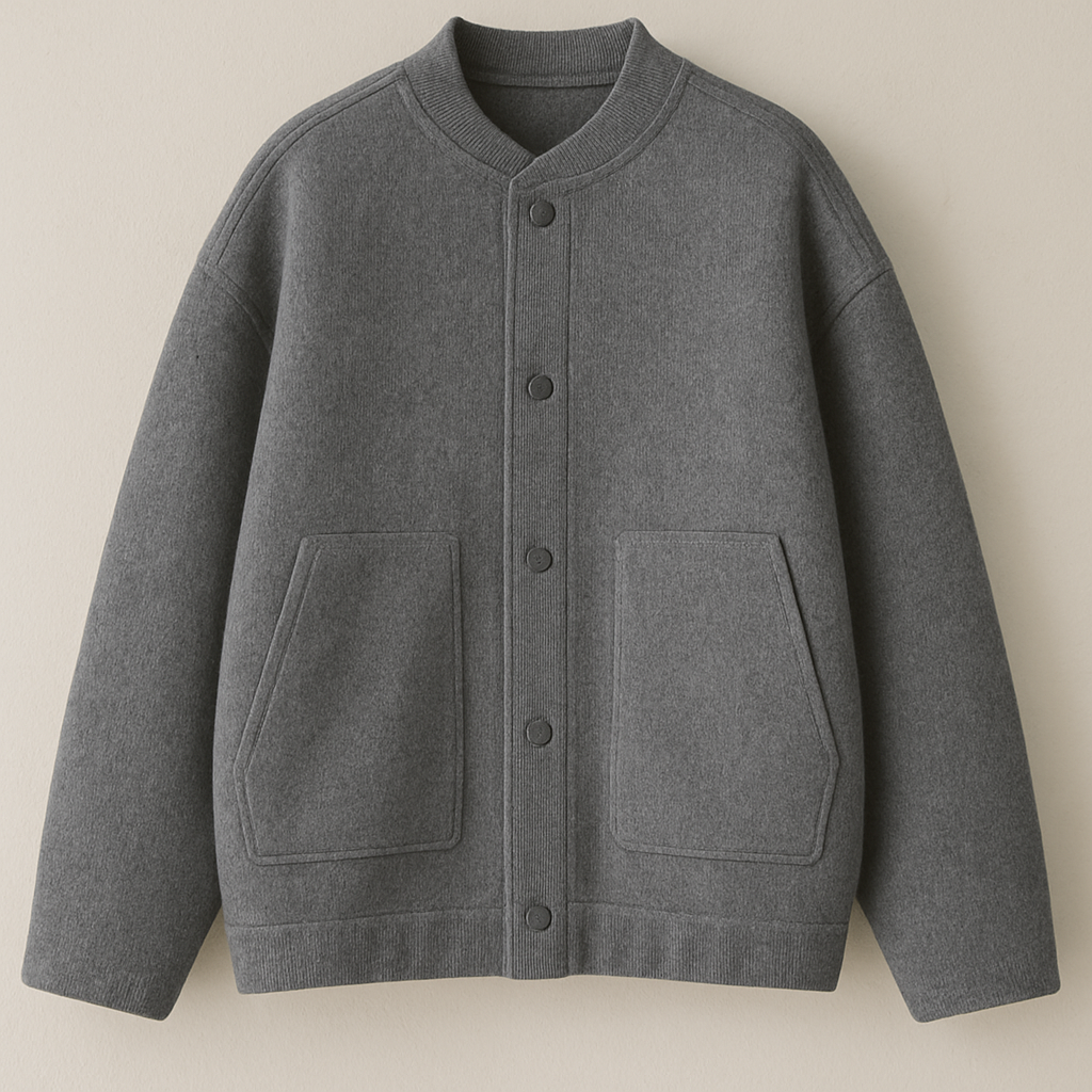 Oversized grijze wollen bomberjack met drukknopen 