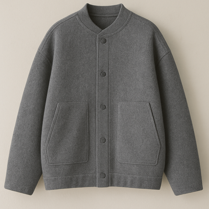 Oversized grijze wollen bomberjack met drukknopen 