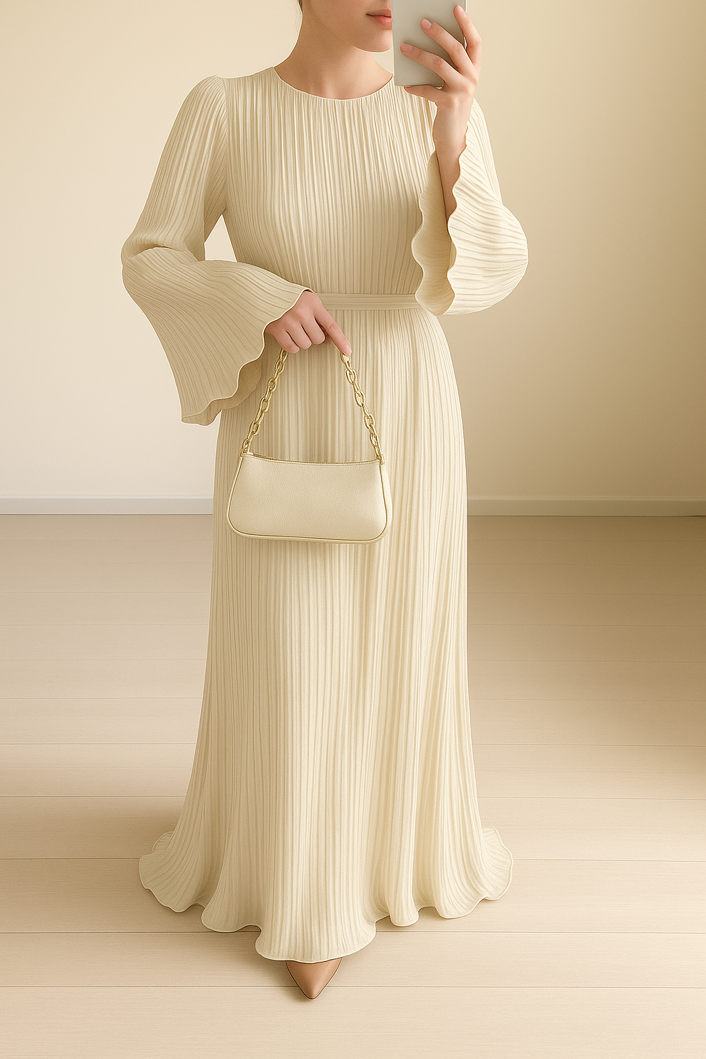 Thandeka is een elegante geplooide jurk met wijd uitlopende mouwen, perfect voor formele evenementen en chique avonden uit. Het flatterende ontwerp en de comfortabele pasvorm zorgen voor een stijlvolle en moeiteloze look. Gemaakt van hoogwaardige stof voor een luxe uitstraling. Verkrijgbaar in beige, roze, blauw in de maten S-2XL. Upgrade je avondgarderobe met Thandeka en straal tijdloze elegantie uit. Bestel nu!