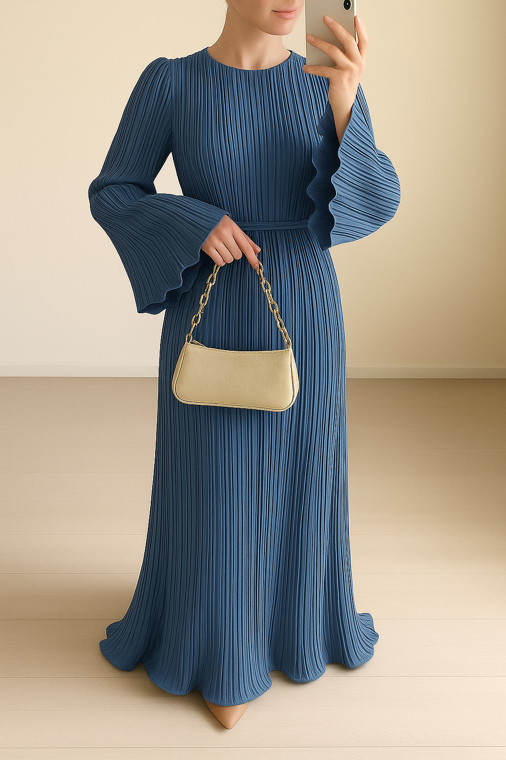 Thandeka is een elegante geplooide jurk met wijd uitlopende mouwen, perfect voor formele evenementen en chique avonden uit. Het flatterende ontwerp en de comfortabele pasvorm zorgen voor een stijlvolle en moeiteloze look. Gemaakt van hoogwaardige stof voor een luxe uitstraling. Verkrijgbaar in beige, roze, blauw in de maten S-2XL. Upgrade je avondgarderobe met Thandeka en straal tijdloze elegantie uit. Bestel nu!