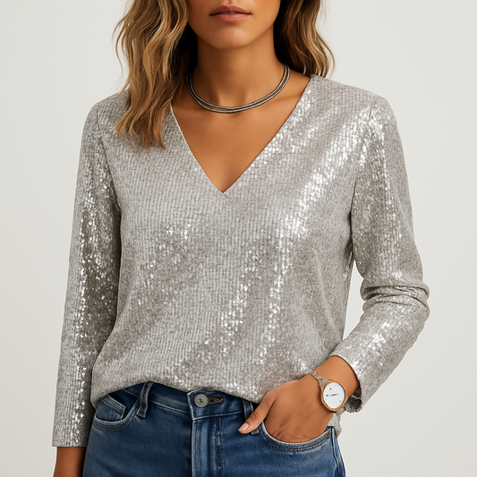 Yindi | Pailletten truitje met V-hals