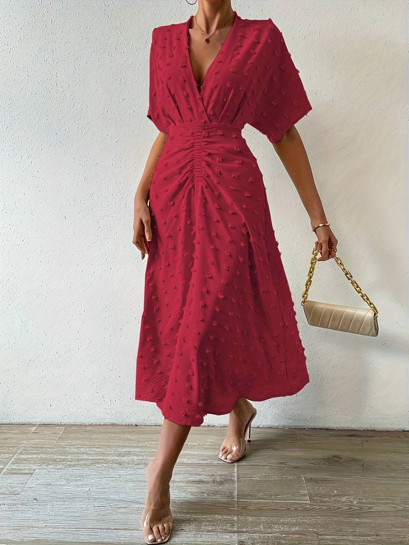 Indigo | Midi-jurk met stippen en ruches