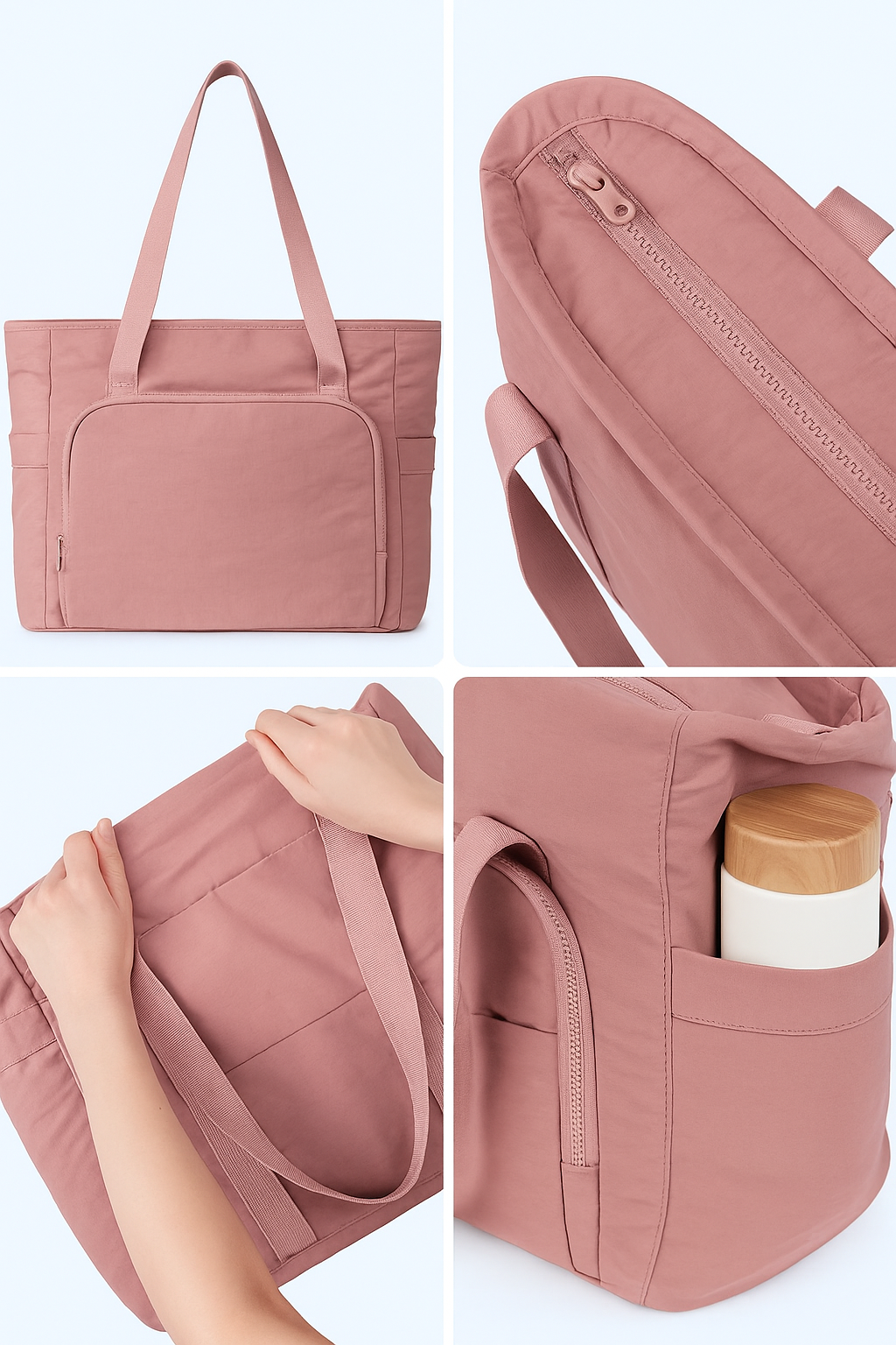 stevige handvaten, stevige rits, zijvakken en ruime inhoud voor de Nyla tote bag van maisonmuse.nl