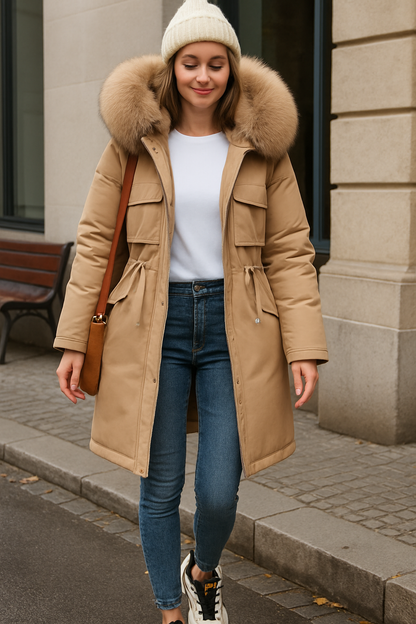 Adaline | Voeg warmte en elegantie toe aan je wintergarderobe met de Adaline. Deze stijlvolle jas heeft een luxueuze capuchon, een zachte binnenvoering en een verstelbare taille voor een flatterende pasvorm. Verkrijgbaar in rijke tinten zoals bruin, zwart, groen, blauw en rood, en maten S-2XL. Perfect voor winterse uitjes, stadswandelingen of casual gelegenheden. Combineer comfort en verfijning met de Adaline. Bestel nu en blijf chic en warm dit seizoen!