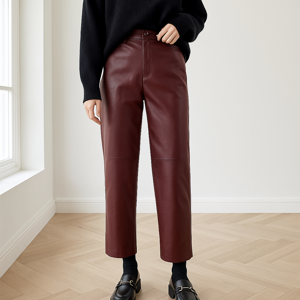 Antine is een high-waist leren broek met een elastische tailleband en stretchstof voor een comfortabele, flatterende pasvorm. Het veelzijdige design maakt het perfect voor zowel casual als chique gelegenheden. Gemaakt van hoogwaardig leer voor een luxe uitstraling en langdurige duurzaamheid. Verkrijgbaar in zwart en bourgondië, maten S-3XL. Upgrade je garderobe met Antine en combineer stijl met comfort. Bestel nu en straal zelfvertrouwen uit bij elke gelegenheid!
