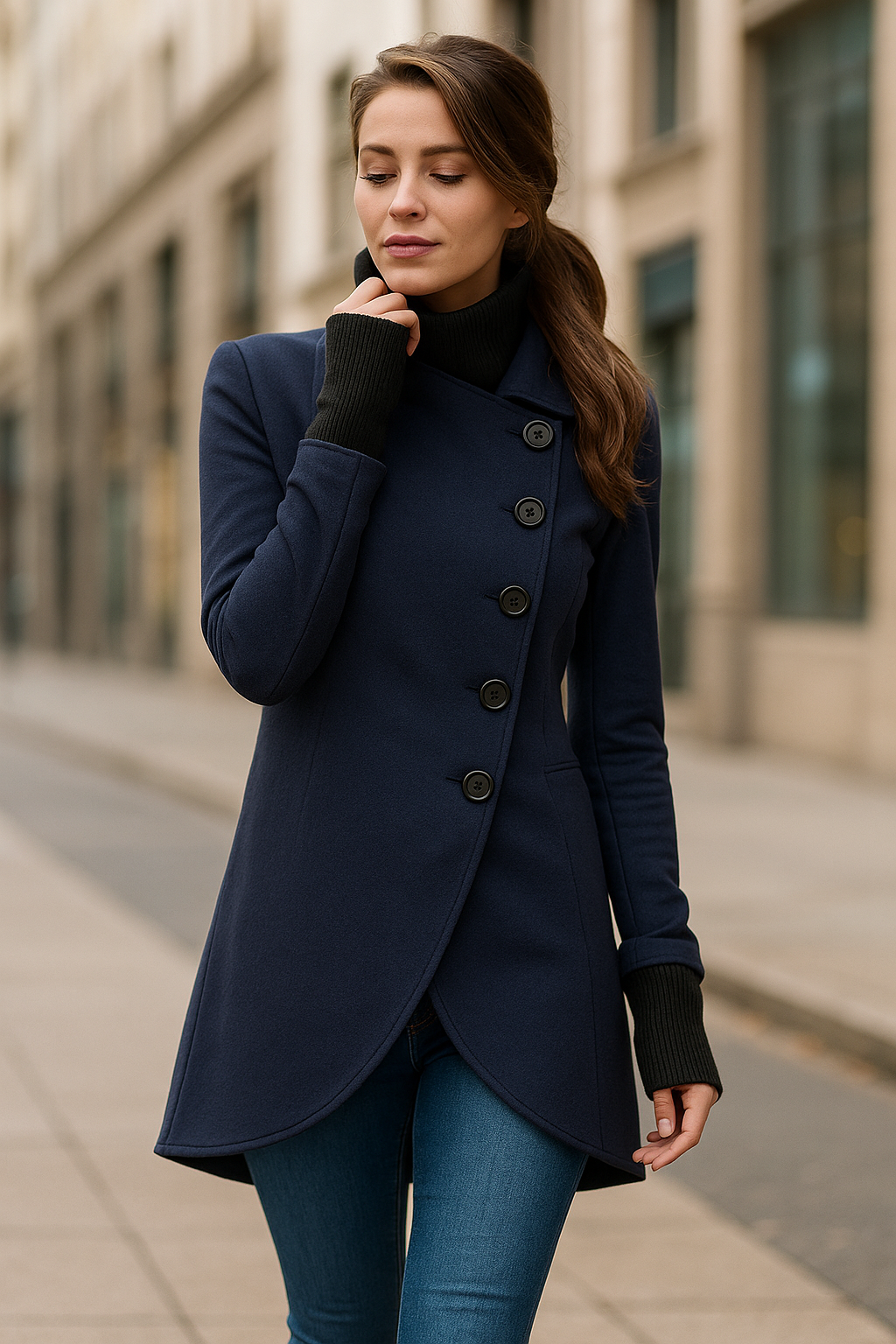 Daria | Voeg moderne verfijning en warmte toe aan je garderobe met de Daria. Deze stijlvolle jas heeft een uniek asymmetrisch knoopontwerp en een comfortabele pasvorm, ideaal voor herfst en winter. Verkrijgbaar in donkerblauw, grijs, en zwart in de maten S-2XL. Perfect voor casual uitjes of avondjes uit. Combineer stijl en comfort met de Daria en maak van elke outfit een statement. Bestel nu en upgrade je look dit seizoen!