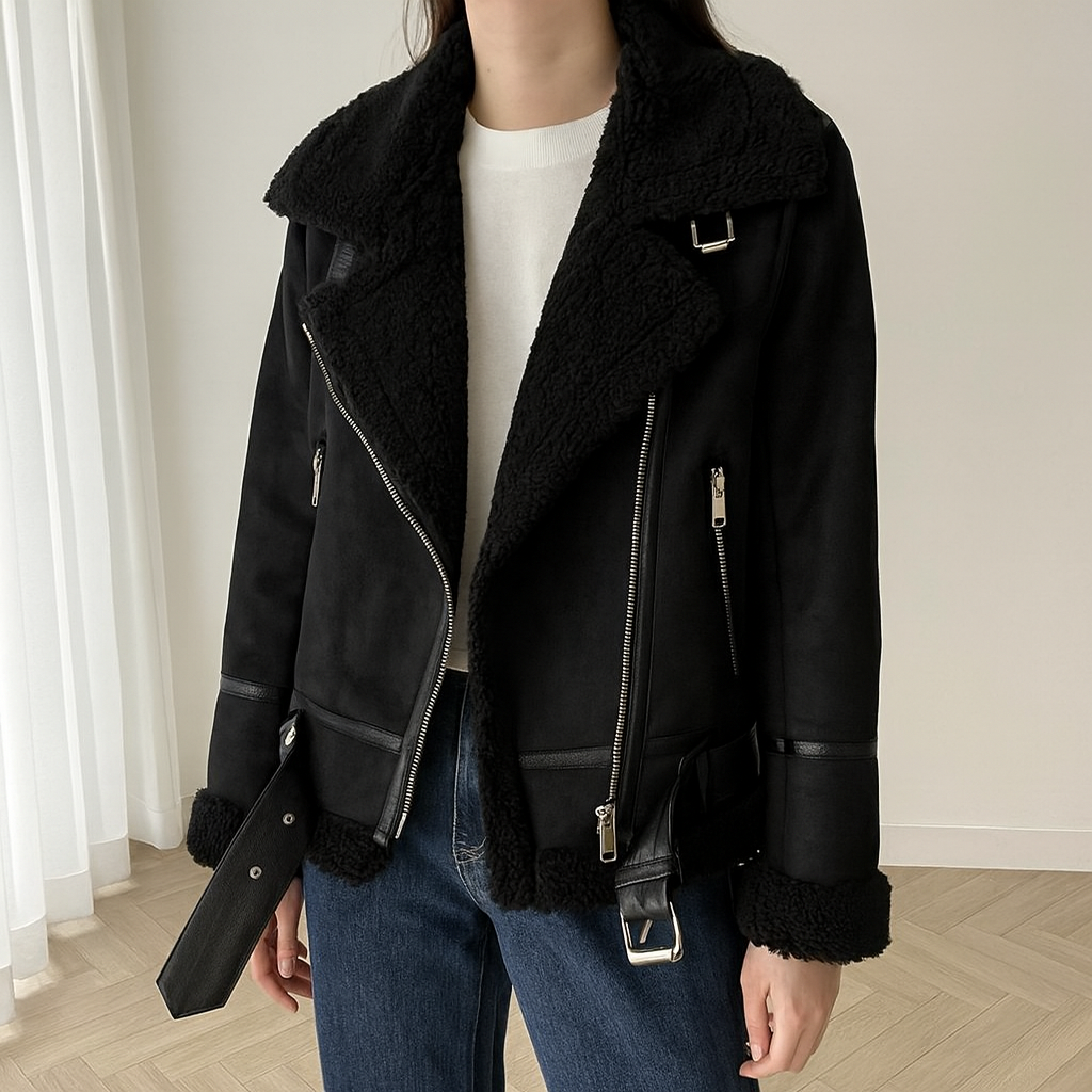 Kira | Fleece gevoerde bikerjas voor dames
