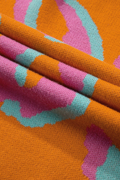 Everly | Kleurrijke gebreide damestrui met luipaardprint in oranje, roze en groen