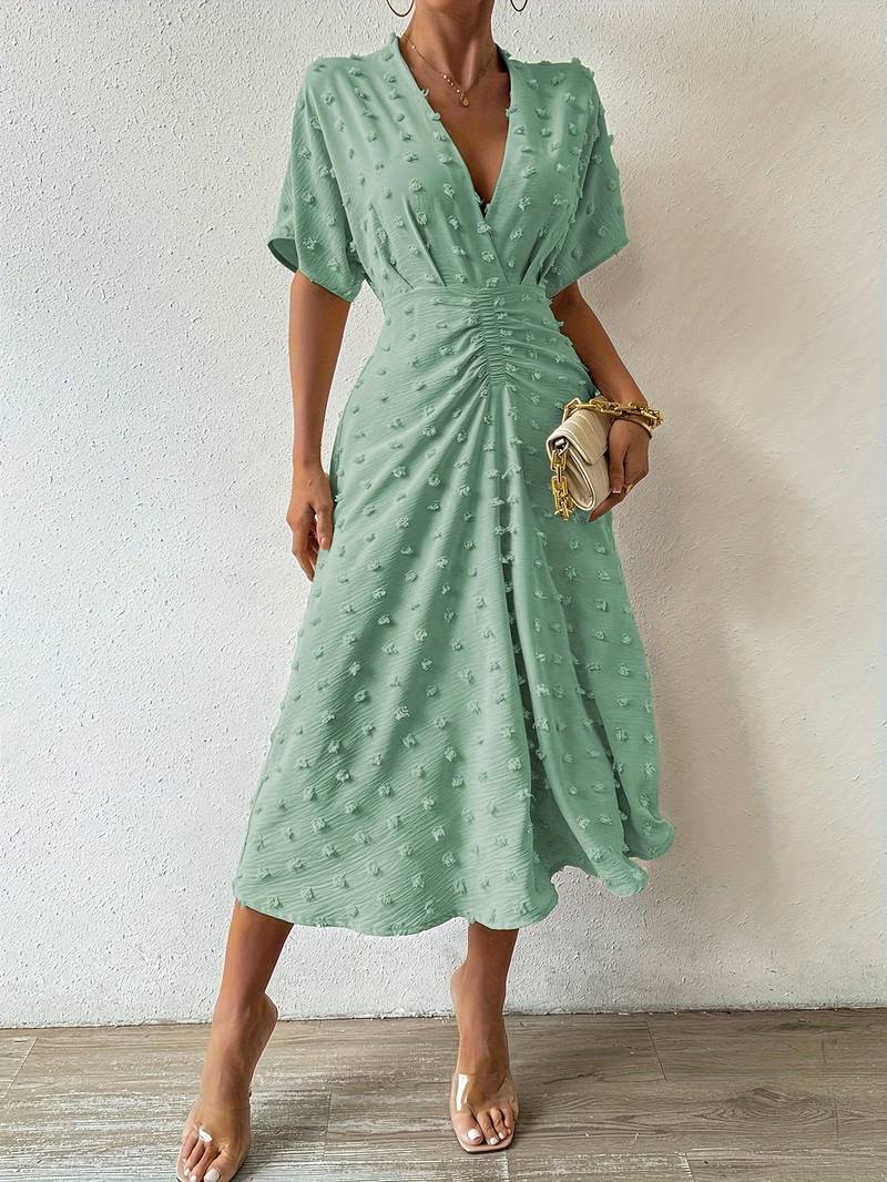 Indigo | Midi-jurk met stippen en ruches