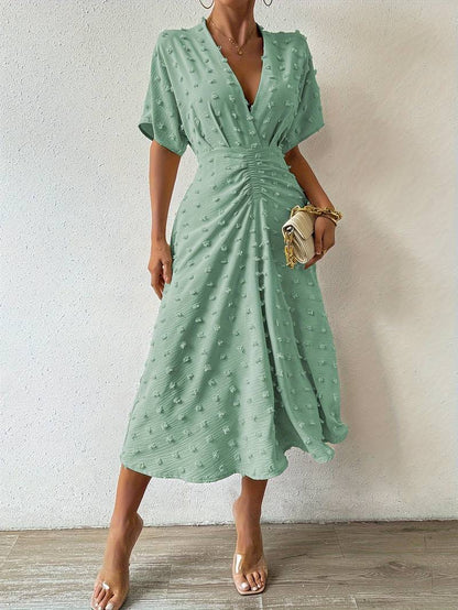 Indigo | Midi-jurk met stippen en ruches