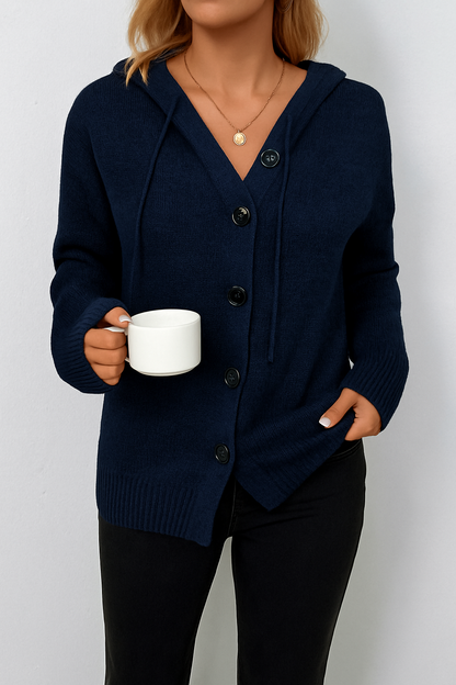 Oriana - Donkerblauwe Cardigan met Capuchon
