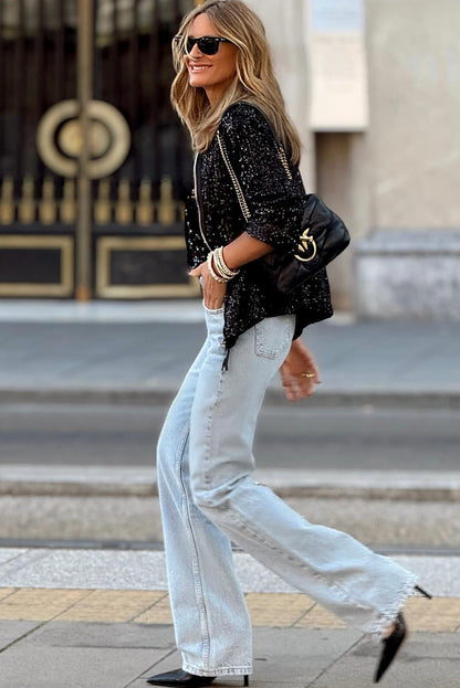 Lennox | Paillettenjasje met ronde hals