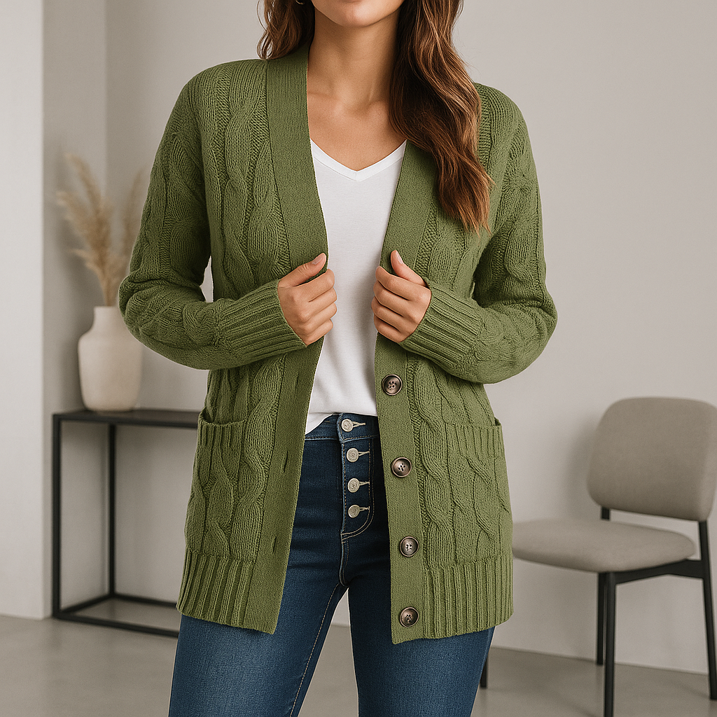 Azalea | Voeg knusse charme en veelzijdigheid toe aan je garderobe met de Azalea cardigan. Deze klassieke gebreide cardigan biedt lichtgewicht warmte, een comfortabele pasvorm en stijlvolle kleuropties zoals grijs, beige, blauw en legergroen. Perfect voor layering op relaxte dagen, casual bijeenkomsten of boodschappen. Verkrijgbaar in maten S-2XL. Combineer comfort en tijdloze stijl met de Azalea. Bestel nu en geniet van dagelijks gemak en een stijlvolle look!