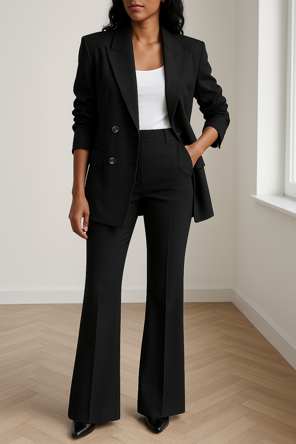 Ontdek Danika: een stijlvolle set die moeiteloos klasse en comfort combineert. Deze tweedelige outfit bestaat uit een getailleerde blazer en bijpassende broek, ontworpen voor moderne vrouwen die houden van een verfijnde uitstraling. De blazer is voorzien van een dubbele knoopsluiting en praktische zakken, terwijl de flatterende pasvorm zorgt voor een zelfverzekerde look – perfect voor zowel werk als speciale gelegenheden.Gemaakt van een hoogwaardige stofmix biedt Danika ultiem draagcomfort zonder in te le
