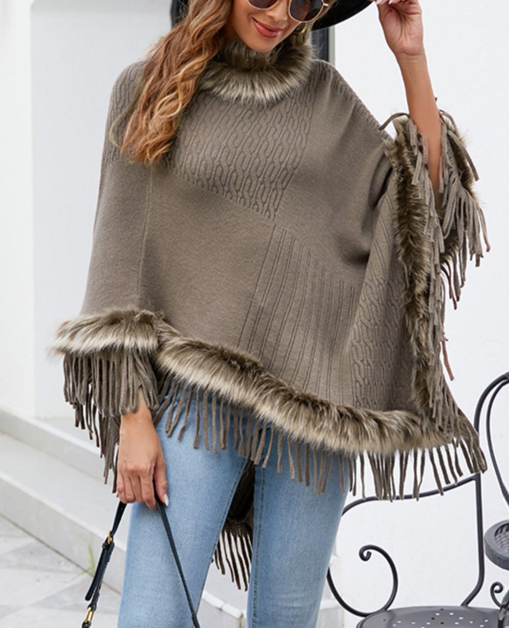 Estelle - Poncho met Faux Fur voor Vrouwen