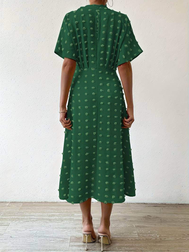 Indigo | Midi-jurk met stippen en ruches