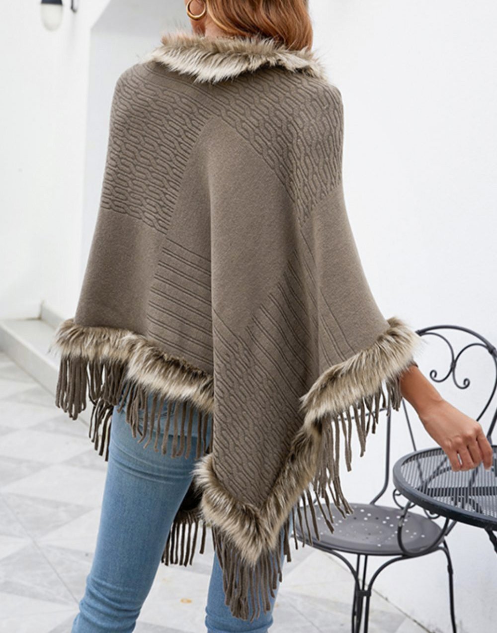 Estelle - Poncho met Faux Fur voor Vrouwen