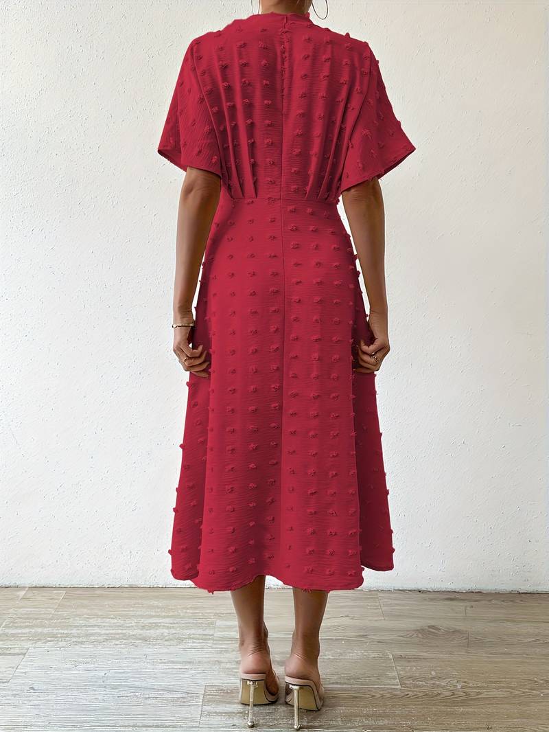 Indigo | Midi-jurk met stippen en ruches