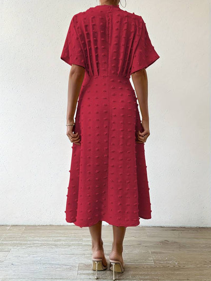 Indigo | Midi-jurk met stippen en ruches