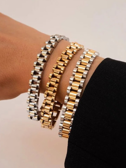 Palmina | Brede Schakelarmband Goud-Zilver