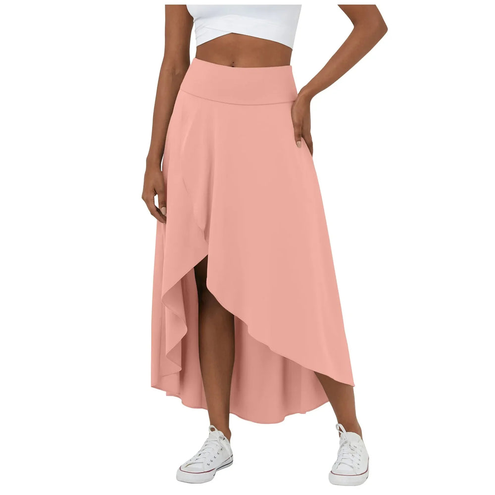 Libra | Elegante Gespleten Maxi Rok - Voeg stijl en comfort toe aan je garderobe met de Libra maxi rok. Ideaal voor elk seizoen dankzij het high-low ontwerp, ruches voor extra volume, en een elegante maxi-lengte. Perfect voor kantoor, avondjes uit of casual dagen. Gemaakt van duurzaam polyester in diverse kleuren: Khaki, Oranje, Roze, Blauw, Vermiljoen en Wijn. Verkrijgbaar in maten XS-XL. Upgrade je looks met deze tijdloze must-have!
