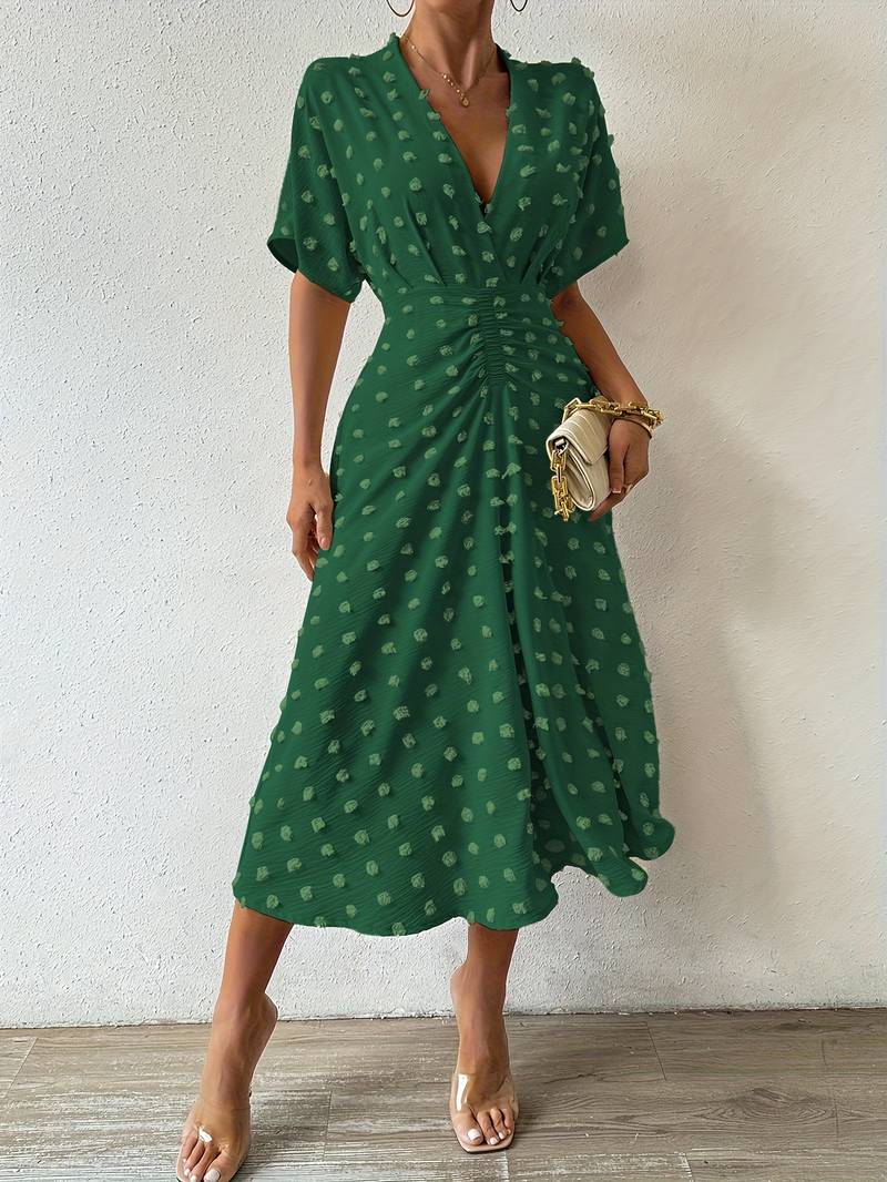 Indigo | Midi-jurk met stippen en ruches