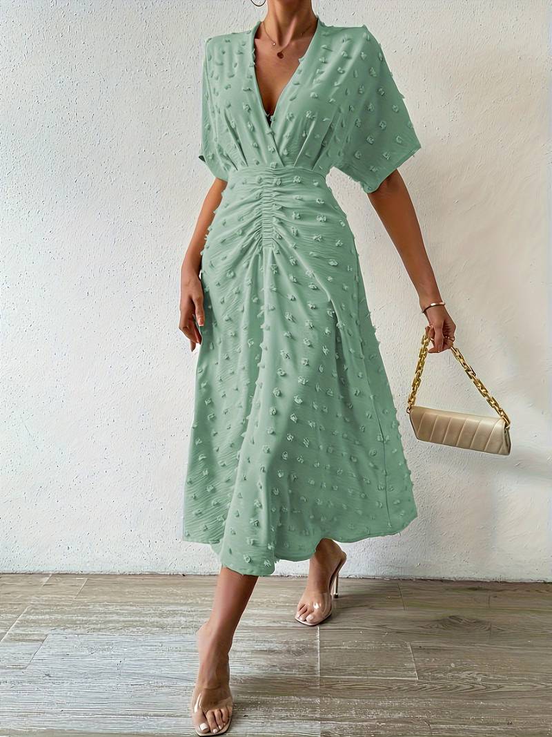 Indigo | Midi-jurk met stippen en ruches