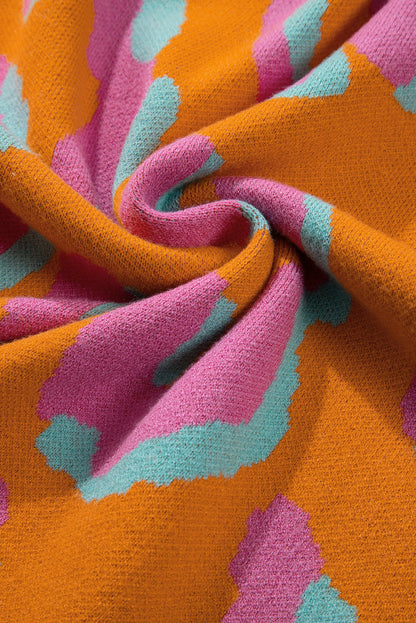 Everly | Kleurrijke gebreide damestrui met luipaardprint in oranje, roze en groen