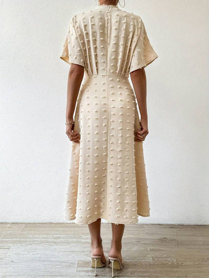 Indigo | Midi-jurk met stippen en ruches