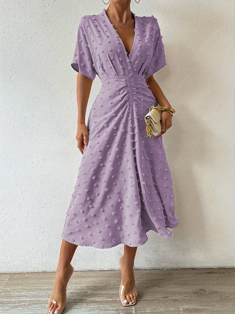 Indigo | Midi-jurk met stippen en ruches