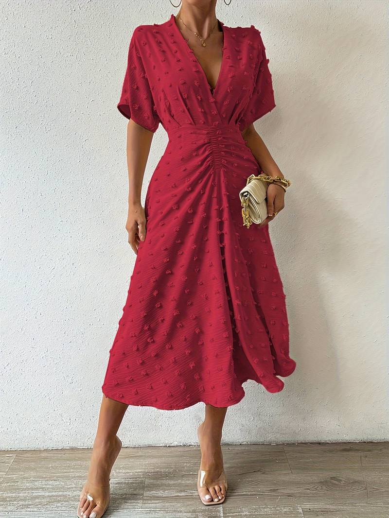 Indigo | Midi-jurk met stippen en ruches