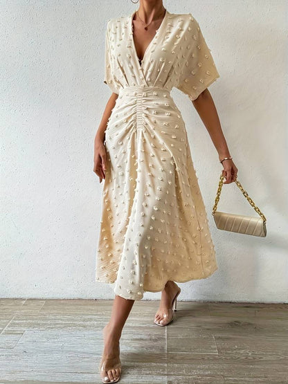 Indigo | Midi-jurk met stippen en ruches