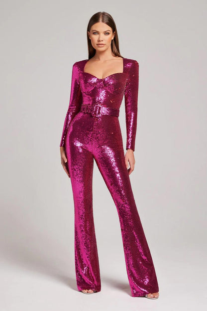 glitter jumpsuit met ceintuur