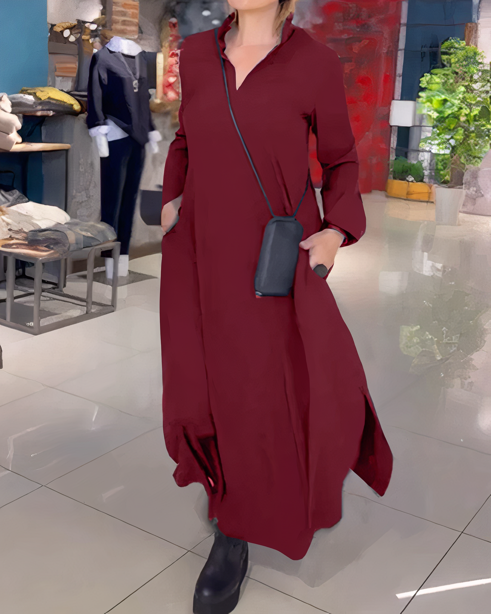 Rimke jurk – moeiteloze elegantie en ultiem comfort in één. Met lange mouwen, een losse pasvorm en subtiele zijsplitten is deze jurk perfect voor elke gelegenheid. Verkrijgbaar in zwart, bordeauxrood, blauw, bruin en groen, in maten S-3XL. Gemaakt van hoogwaardig polyester voor een luxueuze uitstraling. Combineer stijl en gemak met deze veelzijdige must-have. Bestel nu en upgrade je garderobe met de perfecte mix van comfort en verfijning!